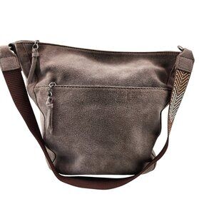 The Sak Light Brown Suede Leather Shoulder Crossbody Bag Medium Boho Style